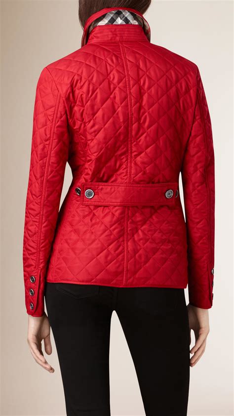 burberry brit red quilted jacket|burberry diamond quilted fitted jacket.